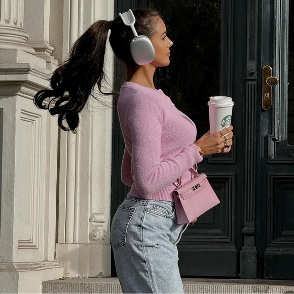 Zara PINK CARDIGAN WITH FAUX PEARL BUTTONS - Picture 5 of 14